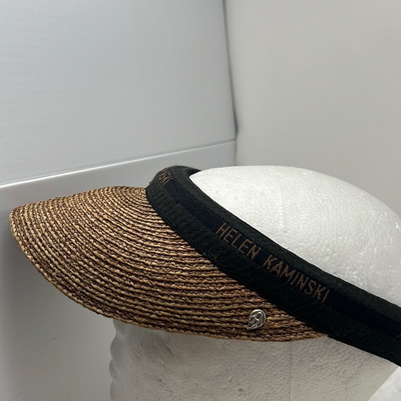 Helen Kaminski Raffia Straw Sun Visor Hat Brown Black Luxury Resortwear main image 10